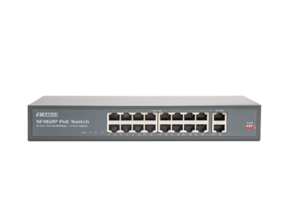 SF1162P - Switch 16 port PoE chuyên dụng cho camera, truyền tín hiệu và nguồn với khoảng cách 250m