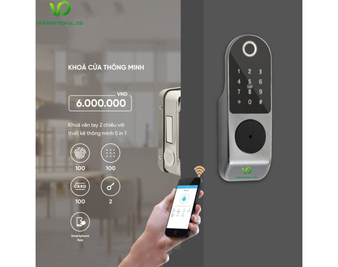 Khoá cổng vân tay 2 chiều điều khiển qua app điện thoại
